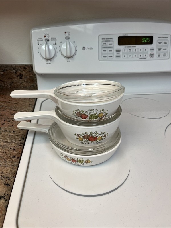 Corning Ware SPICE OF LIFE 6 Pc Set of 3 w Lids Saucepans Range Microwave