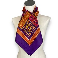 Vintage Scarf Purple Abstract Design Paisley 31" x 31" Orange Women Eclectic
