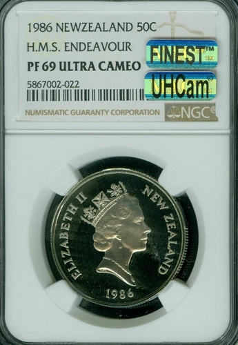 1986 NEW ZEALAND 50 CENTS NGC PF69  MAC ULTRA HEAVY CAM FINEST SPOTLESS *