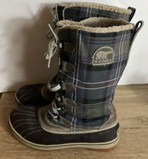 Botas impermeables Sorel Trivoli para mujer talla 8,5 azules a cuadros hasta la rodilla línea polar