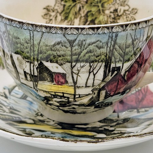 Vintage Johnson Bros. Friendly Village The Ice House Tea Cup & Saucer Set Of 6 - Picture 3 of 11