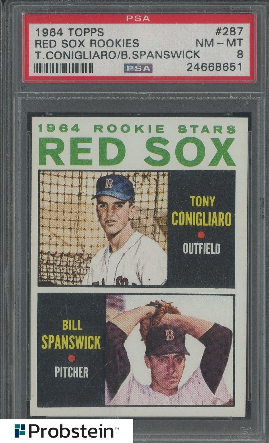 1964 Topps #287 Red Sox Rookies Tony Conigliaro Bill Spanswick PSA 8