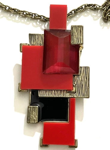 Vintage Statement Costume Jewelry, Necklace w/ Large Chunky Pendant/Brooch.