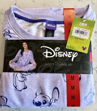 New Disney Stitch Lilo M Medium Purple Cozy Pajama 2 Piece Lounge Set Top Pants
