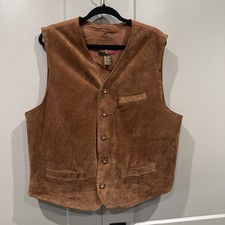 Vintage Corporate Casuals Brown Suede Leather Vest Lined Men's Button-Up Size L