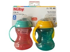 NEW Nuby Clik-it Soft Spout Trainer Cup - 2 Pk 10 oz No Spill - Bite Proof 4m 
