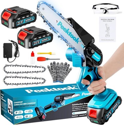 Mini Chainsaw-6 Inch Brushless Motor Cordless Chainsaw with 2 Battery ...