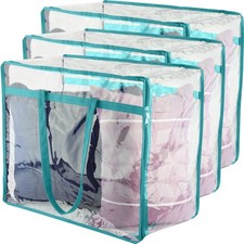 Clear Vinyl Zippered Storage Bags 3-Pack 40L Sturdy Storage Bags for Sweate...