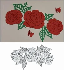 Rose Flowers Metal Cutting Die Cuts, 3Pcs Rose Flowers Dies Embossing Stencils D
