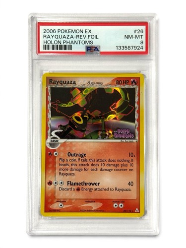 Pokemon PSA 8 - 2006 EX Holon Phantoms RAYQUAZA Reverse HOLO 26/110 *New Cert*