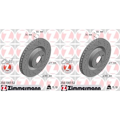 2x ZIMMERMANN SPORT BREMSSCHEIBEN 380mm GELOCHT VORNE passend für FORD USA MUSTA