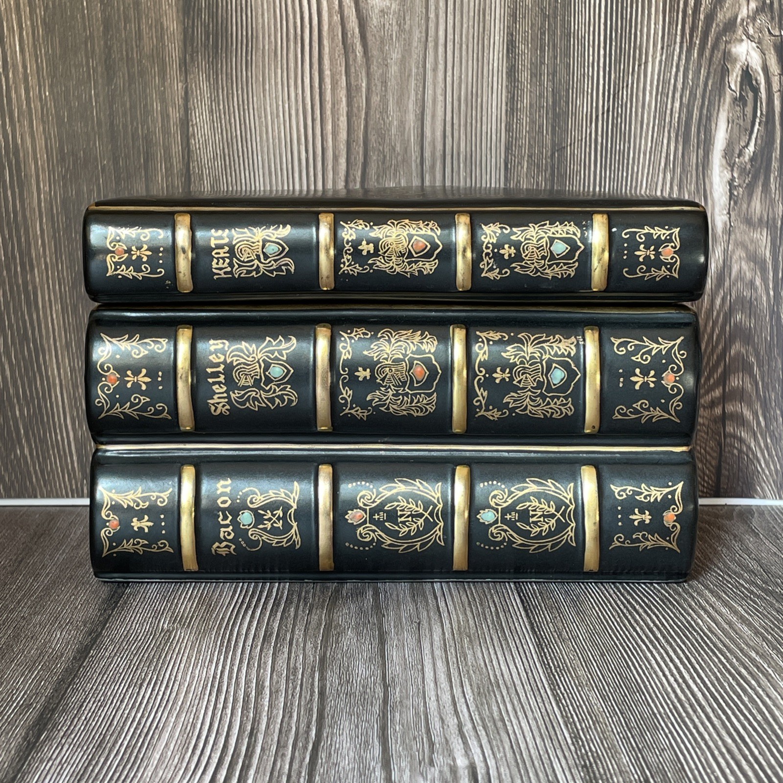 Decorative Book Shaped Ceramic Storage Trinket Box Black & Gold 7685