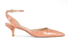 Stuart Weitzman Barelythere Croc Nude Toast Heels Sz 7 Msrp $475