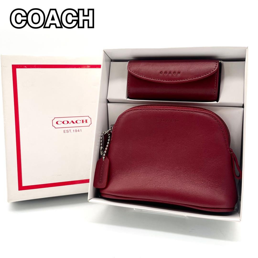バッグ Vintage Coach Red Leather Cosmetic Case Vintage Old Coach Multi Pouch Cosmetic Bag Lip Case Leather