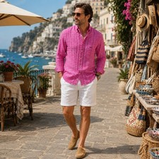 Faconnable Mens Button Down Shirt XL Pink Plaid Cotton Resortcore Made in USA