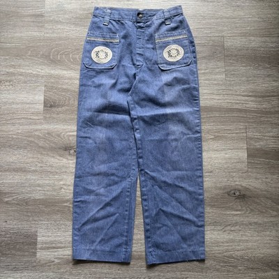 Vintage Sears JR Bazaar 70s High Waisted Wide Leg Denim Jeans Blue Talon