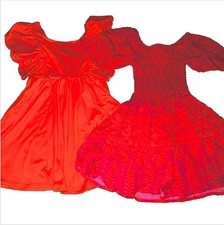 Girls Size 5 Dress Lot Orange Eyelet Coral Patterned Puff Sleeve Dresses