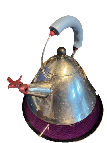 Alessi Michael Graves Kettle with Bird Whistle Blue Handle Model 9093 Italy