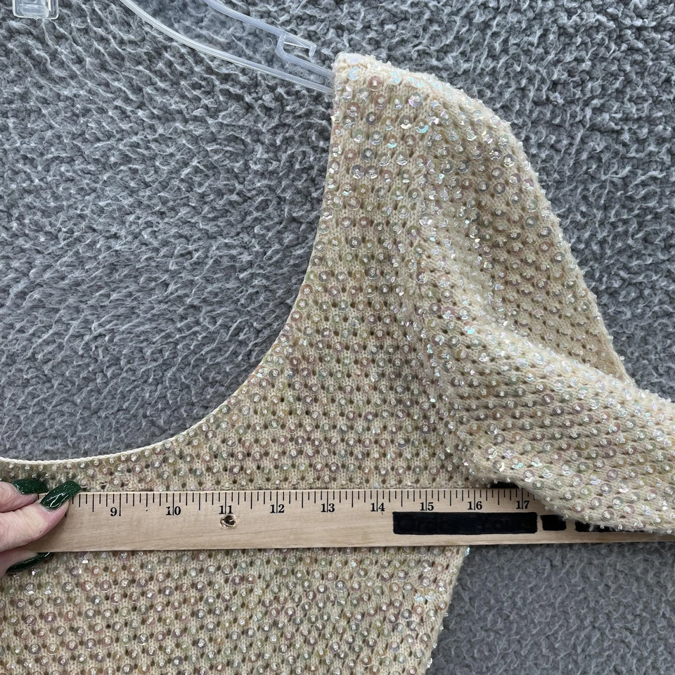 VTG Gene Shellys Dress Small Sequin Beaded Champagne Cocktail 60s Sweater Sheath - Image 3 of 4