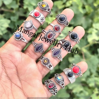 Buy Sunstone & Mix Gemstone 50PCS Rings 925 Sterling Silver Plated Lot Jewellery