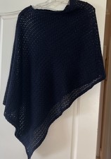 Vintage elegant hand custom made open knit navy blue poncho shawl wrap