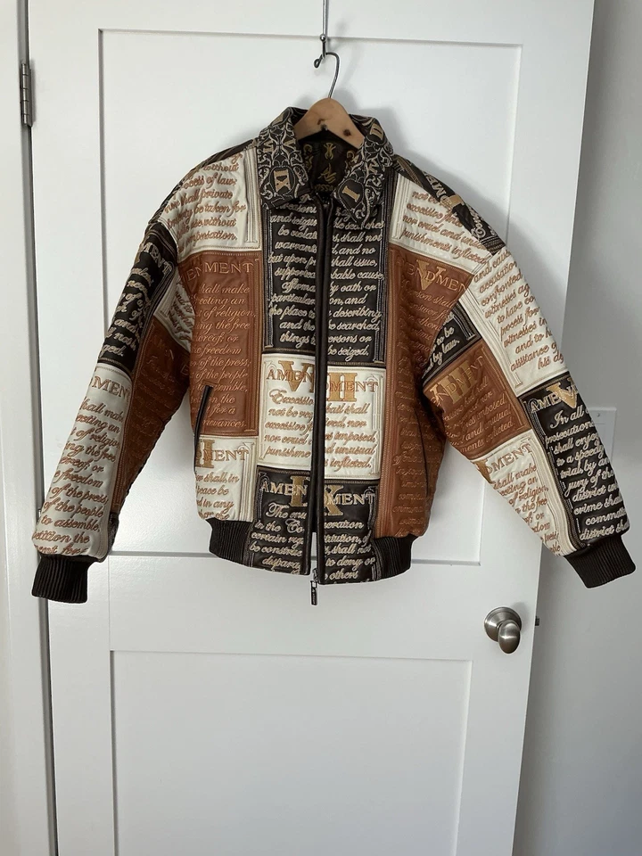 RARE NWOT L Wissam Bill Of Rights Patriotic Freedom Embroidered Leather Jacket - Image 3 of 4