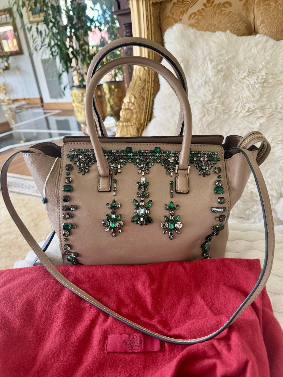 Valentino — Valentino Garavani Nude Embellished Tote Bag Crystals Rhinestone Leather W/Strap