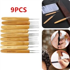 9PCS Bamboo Handle Dreadlock Crochet Hook Needle Tool Braiding Hair Making Tool