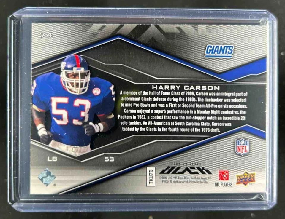 2009 Upper Deck Black Harry Carson Flag Patch #/250 Giants - Image 2 of 2