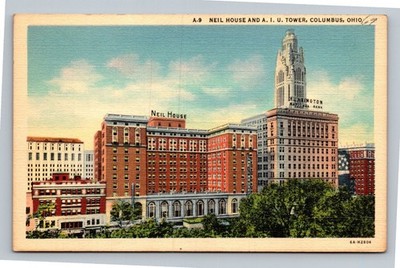 Columbus OH Neil House AIU Tower Curt Teich Art-Colortone Postcard 1930s