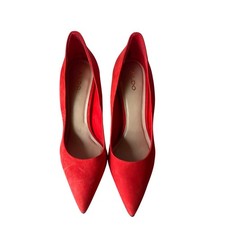 Aldo Red Suede Pointed Toe Stiletto Pumps Heels Size 8.5 Made in Brazil