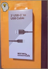 BEST BUY ESSENTIALS BE-MCA322K 3' USB-A TO USB-C CHARGE-AND-SYNC CABLE,BRAND NEW