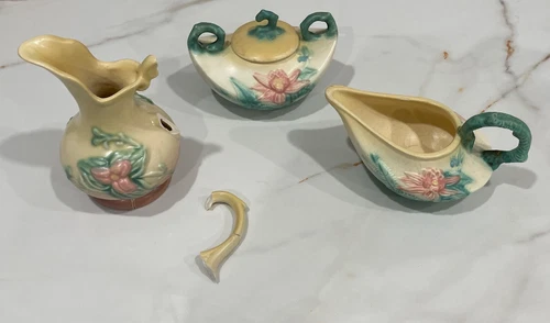 Vintage Hull Pottery 3 Piece Coffee/Tea Serving Set Sugar Creamer & Pitcher Bowl