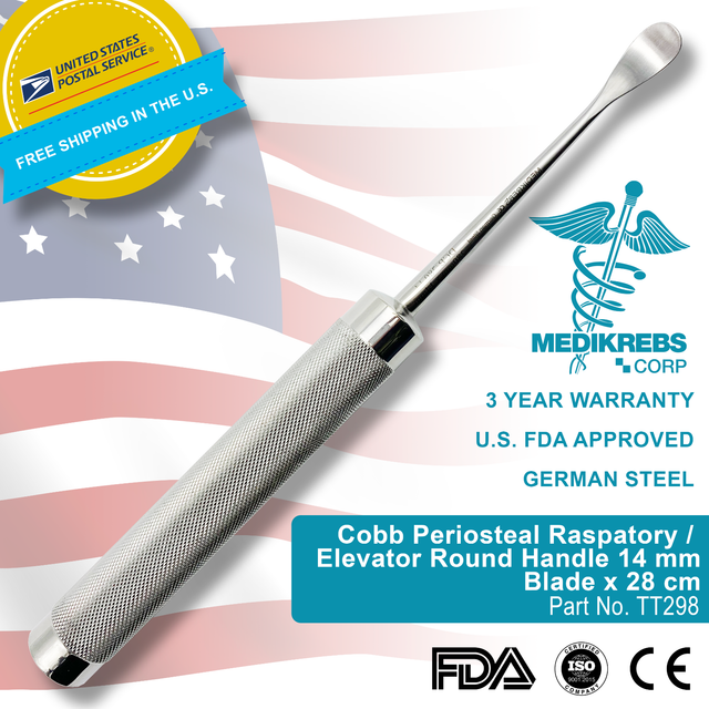 Cobb Periosteal Raspatory / Elevator Round Handle 14 mm Blade x 28 cm