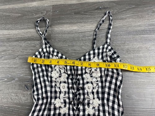 HOLLISTER Lace Up Front Spaghetti Strap Black Check Romper Women's Size XS - Picture 9 of 9