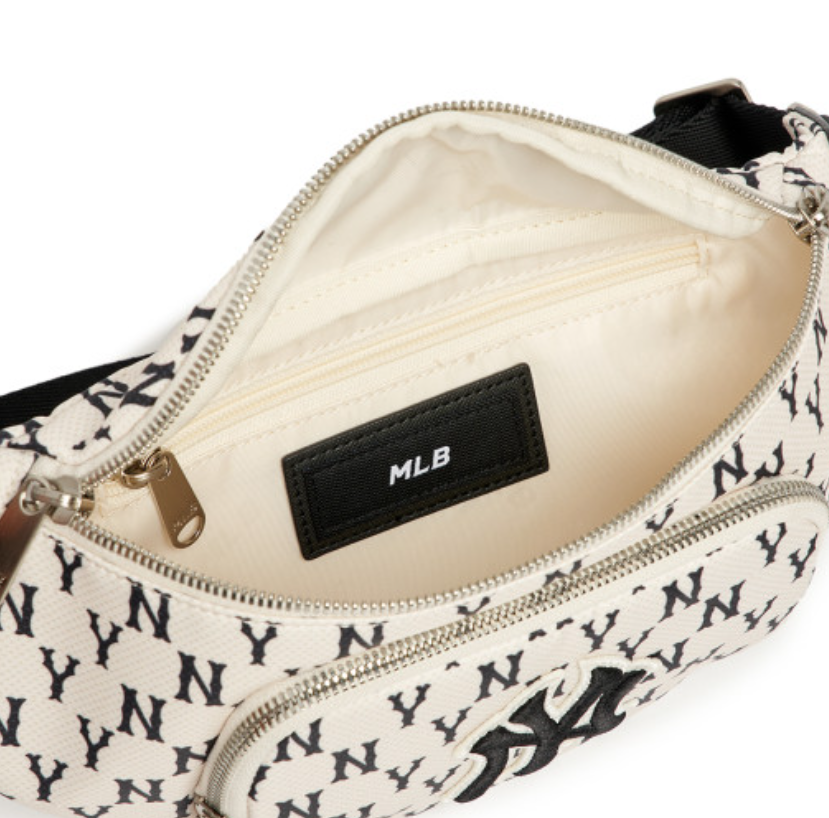 ★MLB Korea★ Diamond Monogram Sportive Hip Sack NY Ivory 3A MLB Monogram HIP SACK NY Team Logo & Pouch - D.Cream