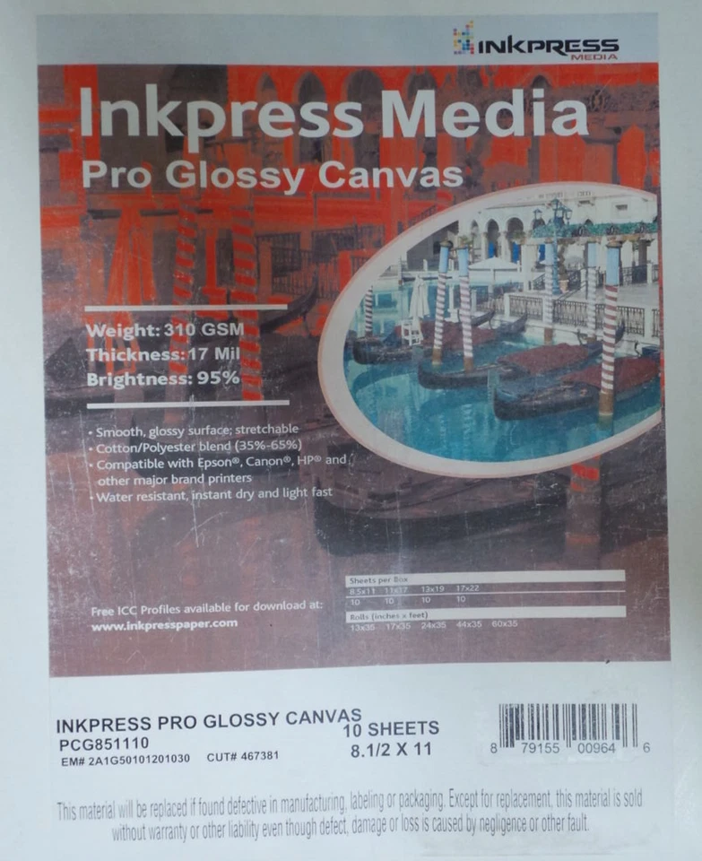 Inkpress Media Pro Glossy Canvas (8.5 x 11", 17 mil, 10 Sheets) - Image 2 of 4