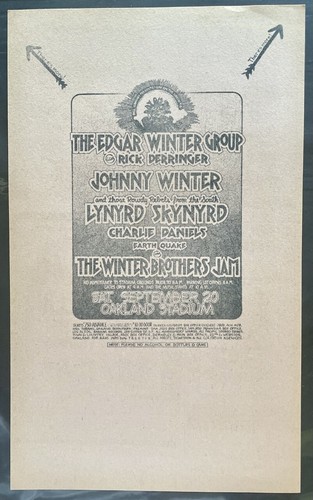 Led Zeppelin Lynyrd Skynyrd Johnny Winter Menu Handbill 1975 signed Randy Tuten - Picture 2 of 2