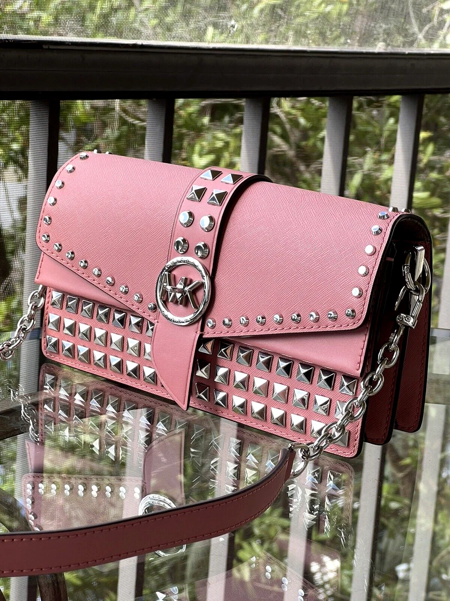 Michael Kors Greenwich Medium Studded Saffiano Leather Shoulder Bag Rose