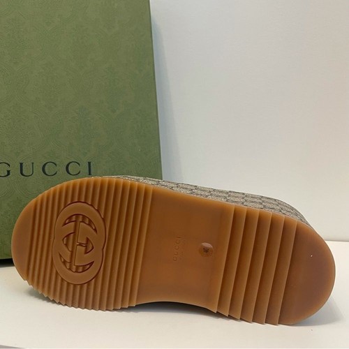 GUCCI Angelina GG Logo Eyelet Platform Wedge Sandal - Picture 10 of 15