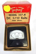 Triplett Electrical Instruments Model #227-A DC0-750V Panel Meter NOS ~ T245A