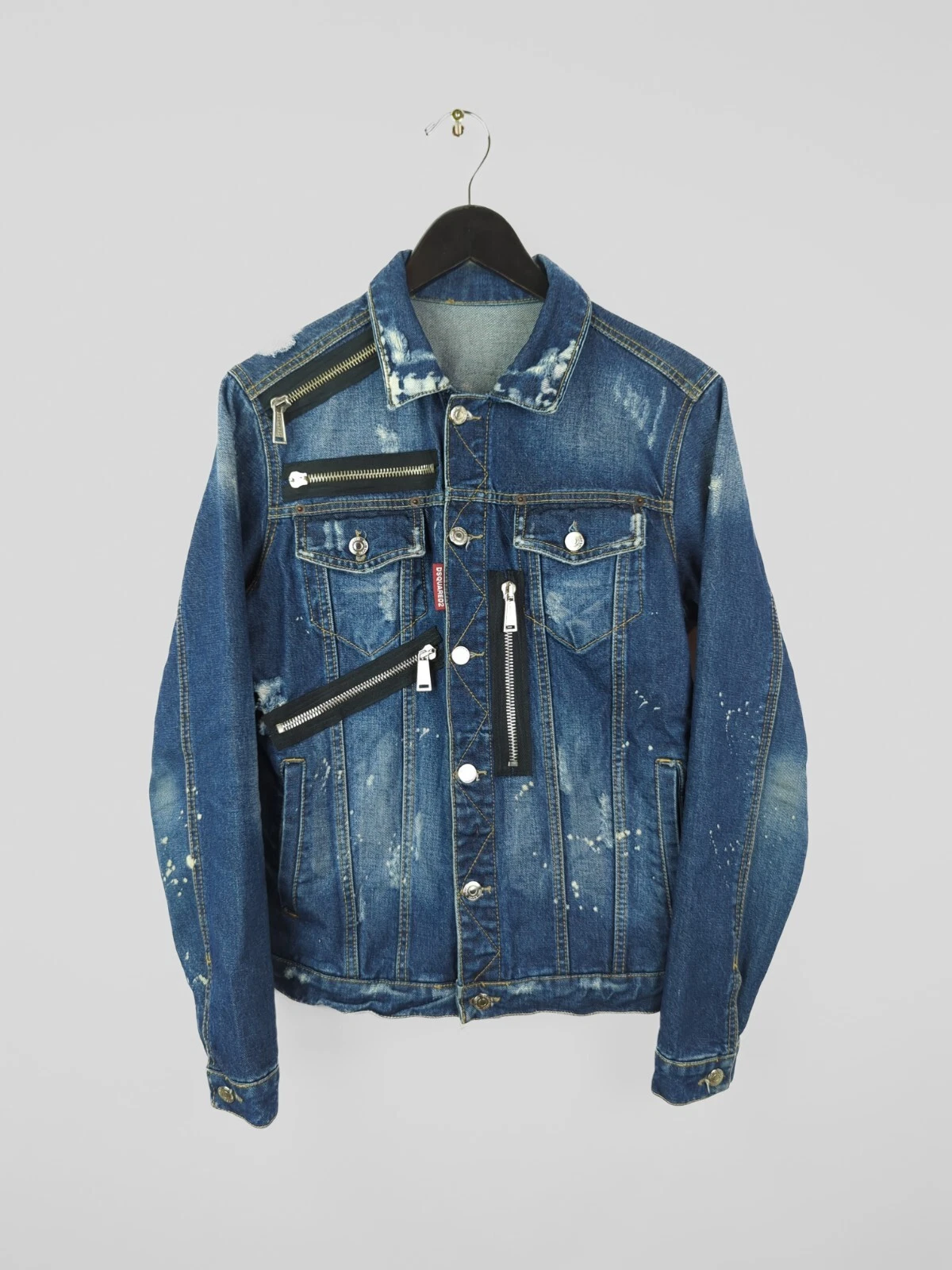 Giacca denim DSQUARED2 Uomo Taglia IT 46 US S Blu Multi Zip Antivecchiato Italia