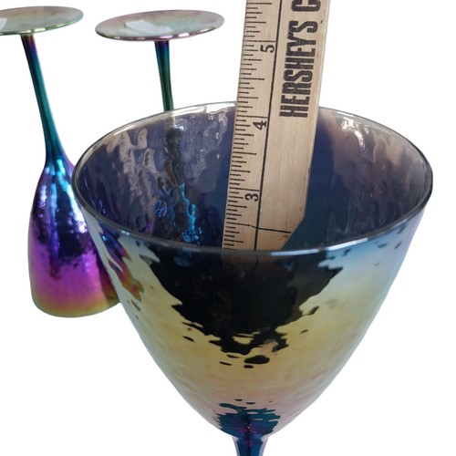 4 Sienna Stem Wine Handmade Rainbow Iridescent Champagne Glasses 380m Barware 9" - Picture 7 of 17