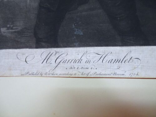 David Garrick Hamlet original antique etching 1754 Mezzotint print famous actor - Picture 2 of 8