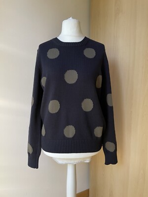 Max Mara Pullover Baumwolle Damen Schwarz Olivgrün Gepunktet Gr. XL NEU