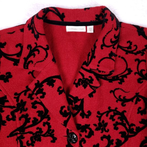 Coldwater Creek Flocked Velvet Blazer Jacket Wool XL Red Black Baroque Gothic - 第 2/9 張圖片