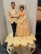 Vintage 7" Plastic Wilton Wedding Couple Cake Topper Pre-Owned w/Wear DMB