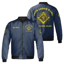 Custom Name Lodge Name Fremasonry Masonic PHA Unisex Bomber Jacket S-5XL