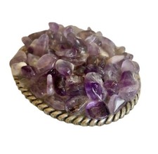 Vintage 1990  s Women  s Amethyst Stone  Silver Tone Belt Buckle 3  x3.5  
