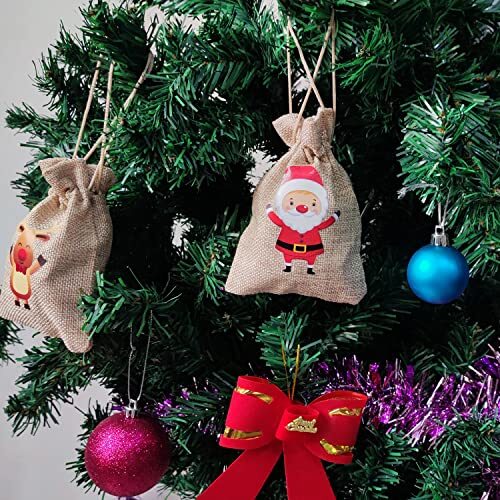 36 Pack Small Christmas Gift Bags Tiny Christmas Burlap Candy Bag with - Picture 6 of 8